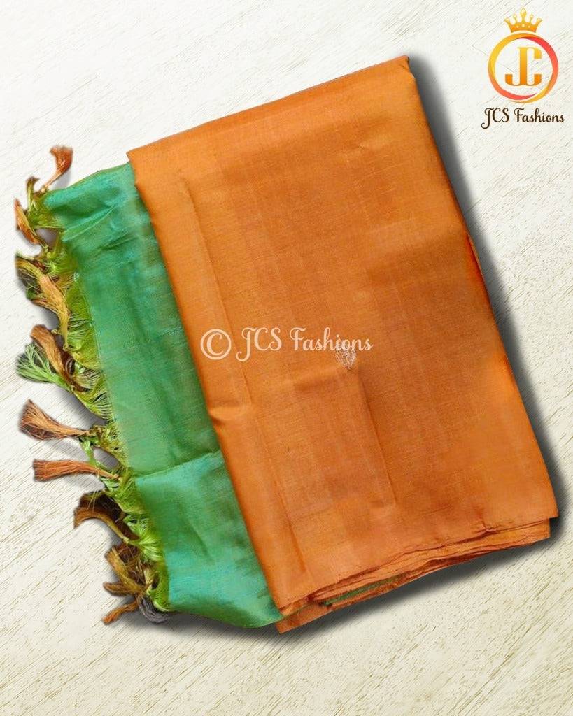 Handloom Borderless Banana Pith Saree in Orange & Green Saree JCS Fashions Orange + Green 5.5 meters