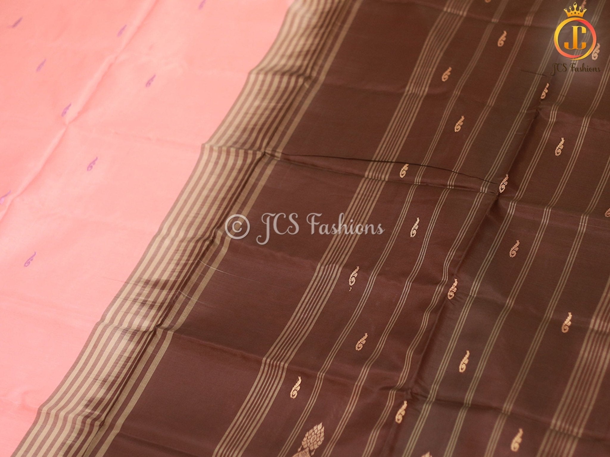Handwoven Traditional VAALAI Pattu/Banana pith Saree For Women SAREE JCS Fashions Peach 5.5 meters