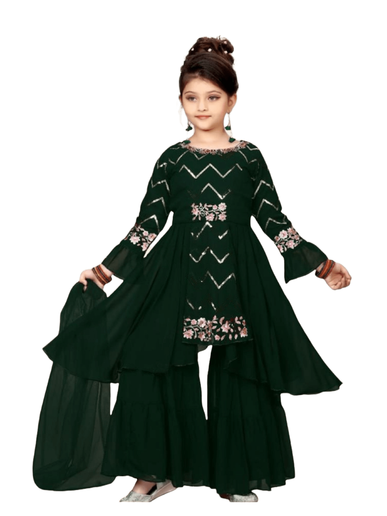High - Low Flared Bottle Green Garara Suit - JCS Fashions