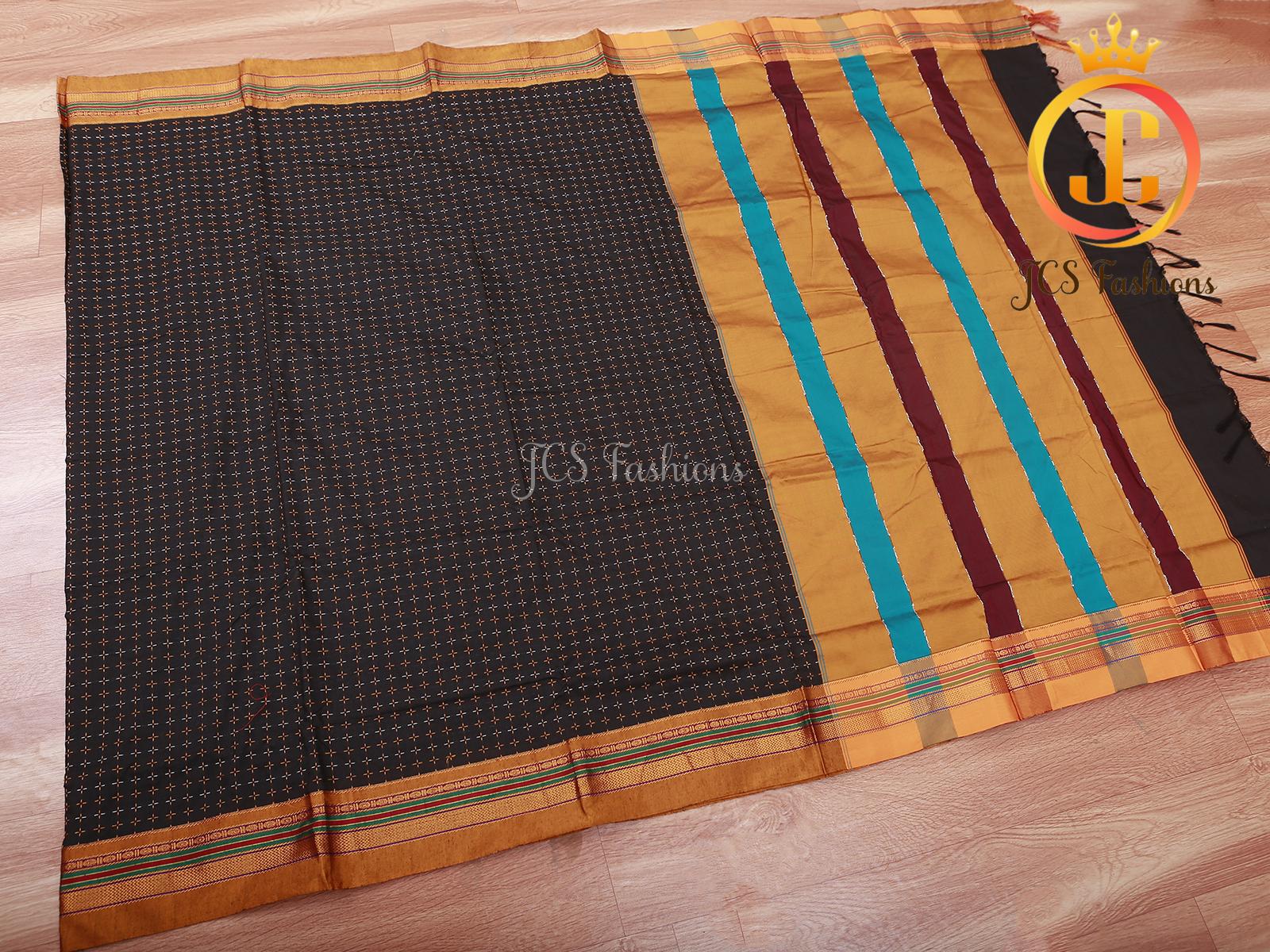 Ilkal Saree - Black Mercerized Soft Cotton Silk Saree With Running Blouse SAREE JCS Fashions