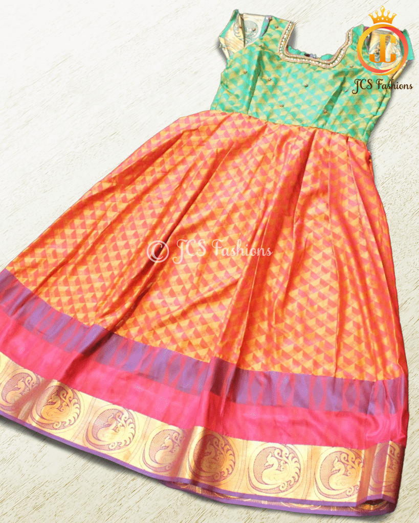 Indian Ethnic Kids Wear, Traditional Silk gown, Indian Frock, Aari/Maggam work Kids JCS Fashions