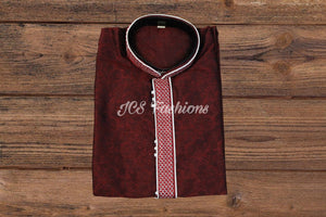 Men's Silk Cotton Kurta Pajama - Maroon, Long Sleeve