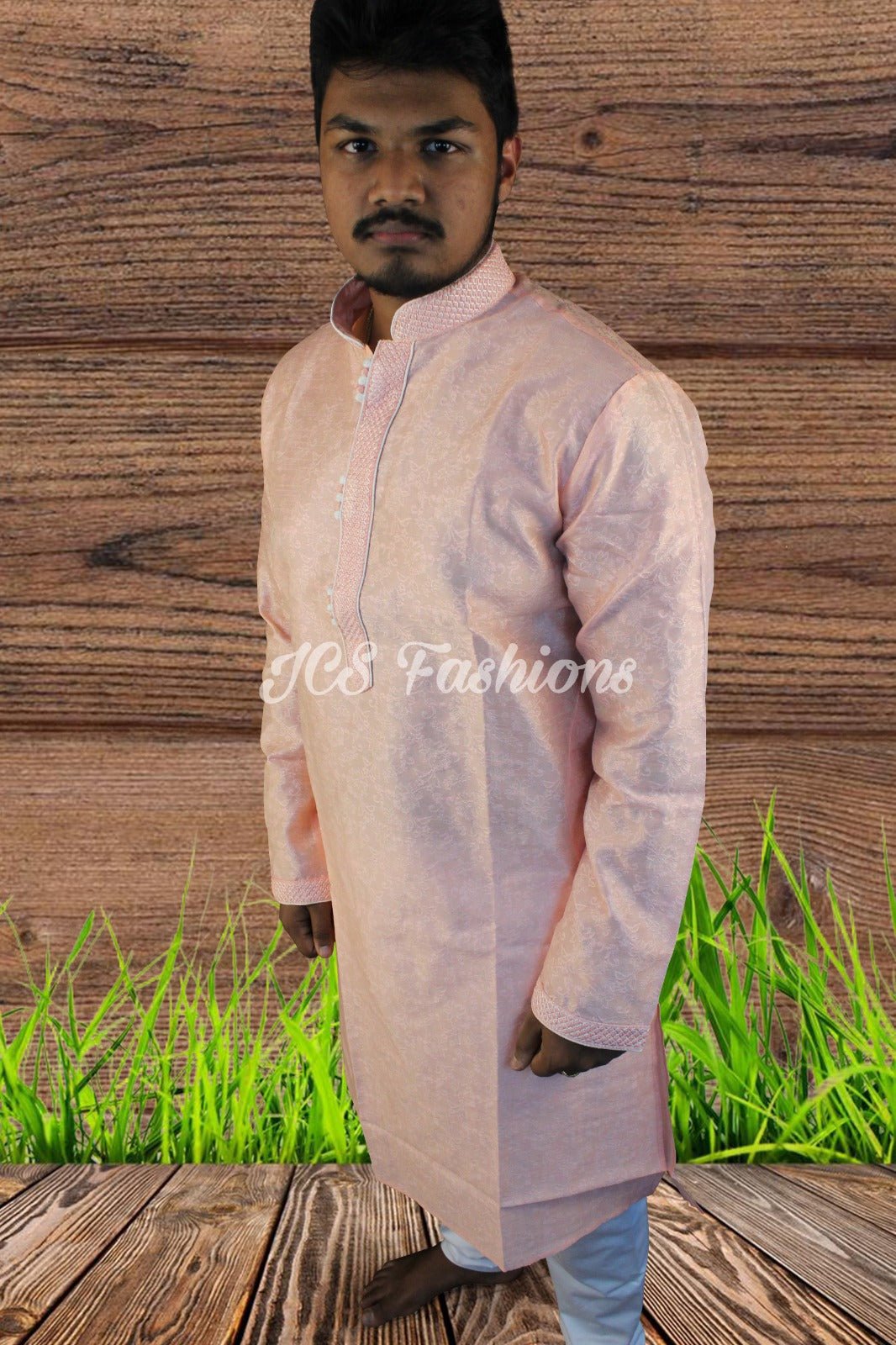 Indian Men's Silk Cotton Long Sleeves Kurta Pajamas for Men's Dressing Gift - JCS Fashions