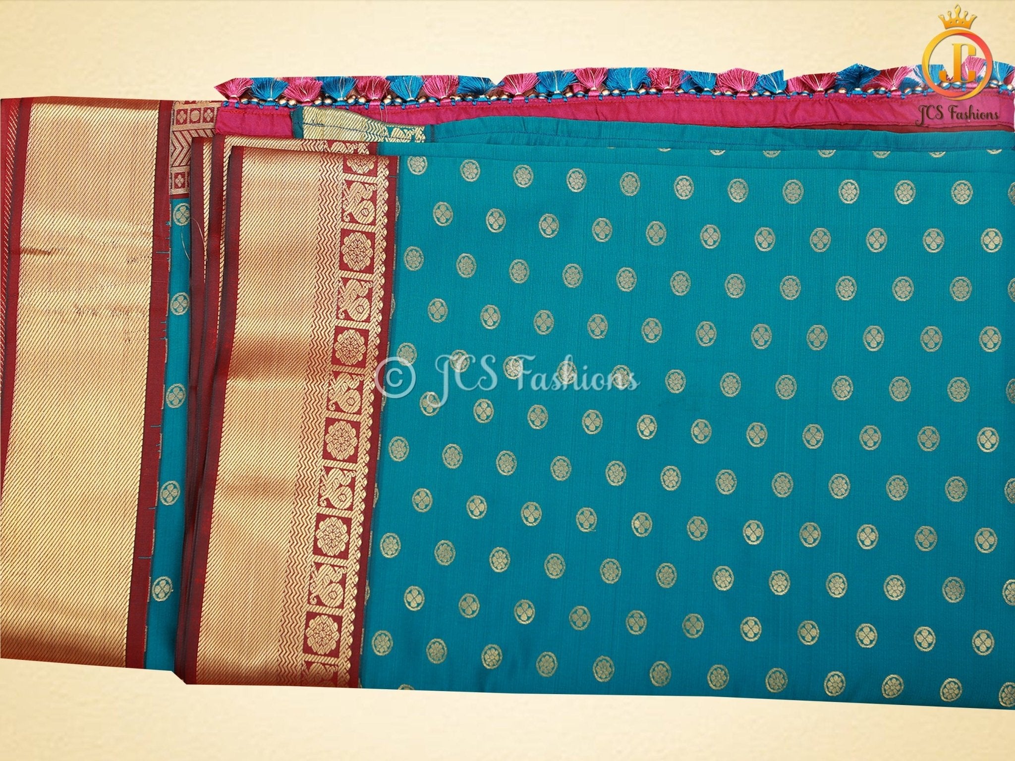 Korvai Semi Silk Saree With Maggam Work Blouse, Blue And Maroon SAREE JCS Fashions