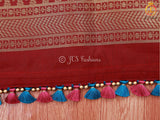 Korvai Semi Silk Saree With Maggam Work Blouse, Blue And Maroon SAREE JCS Fashions