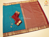 Korvai Semi Silk Saree With Maggam Work Blouse, Blue And Maroon SAREE JCS Fashions