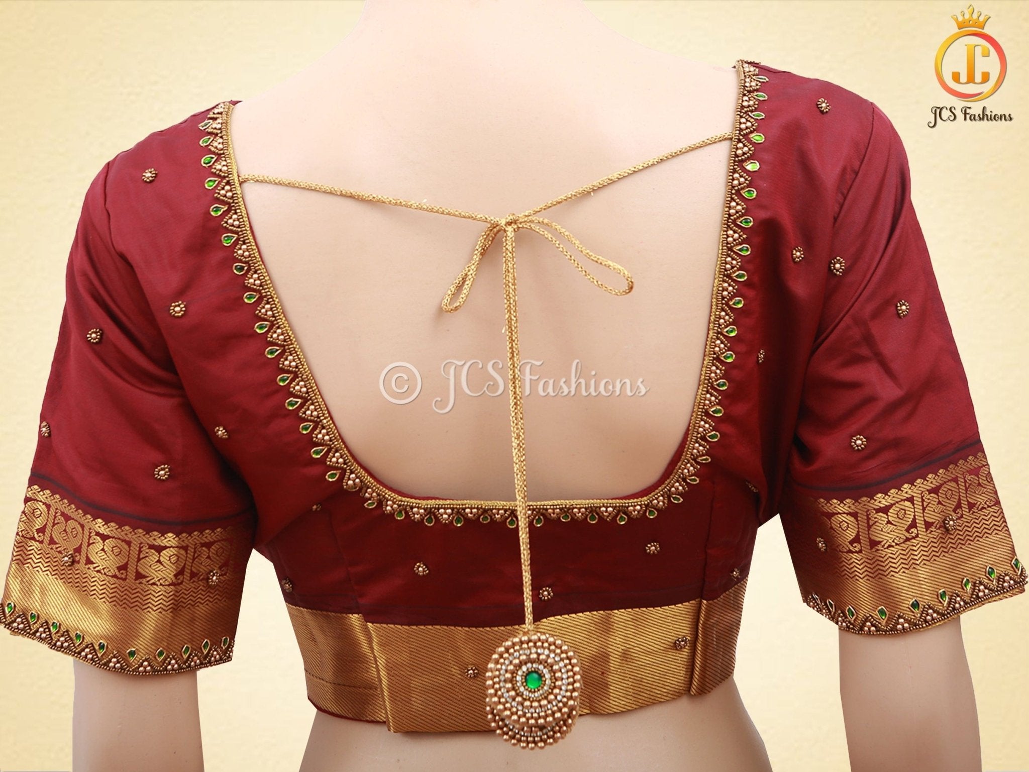 Korvai Semi Silk Saree With Maggam Work Blouse, Blue And Maroon SAREE JCS Fashions