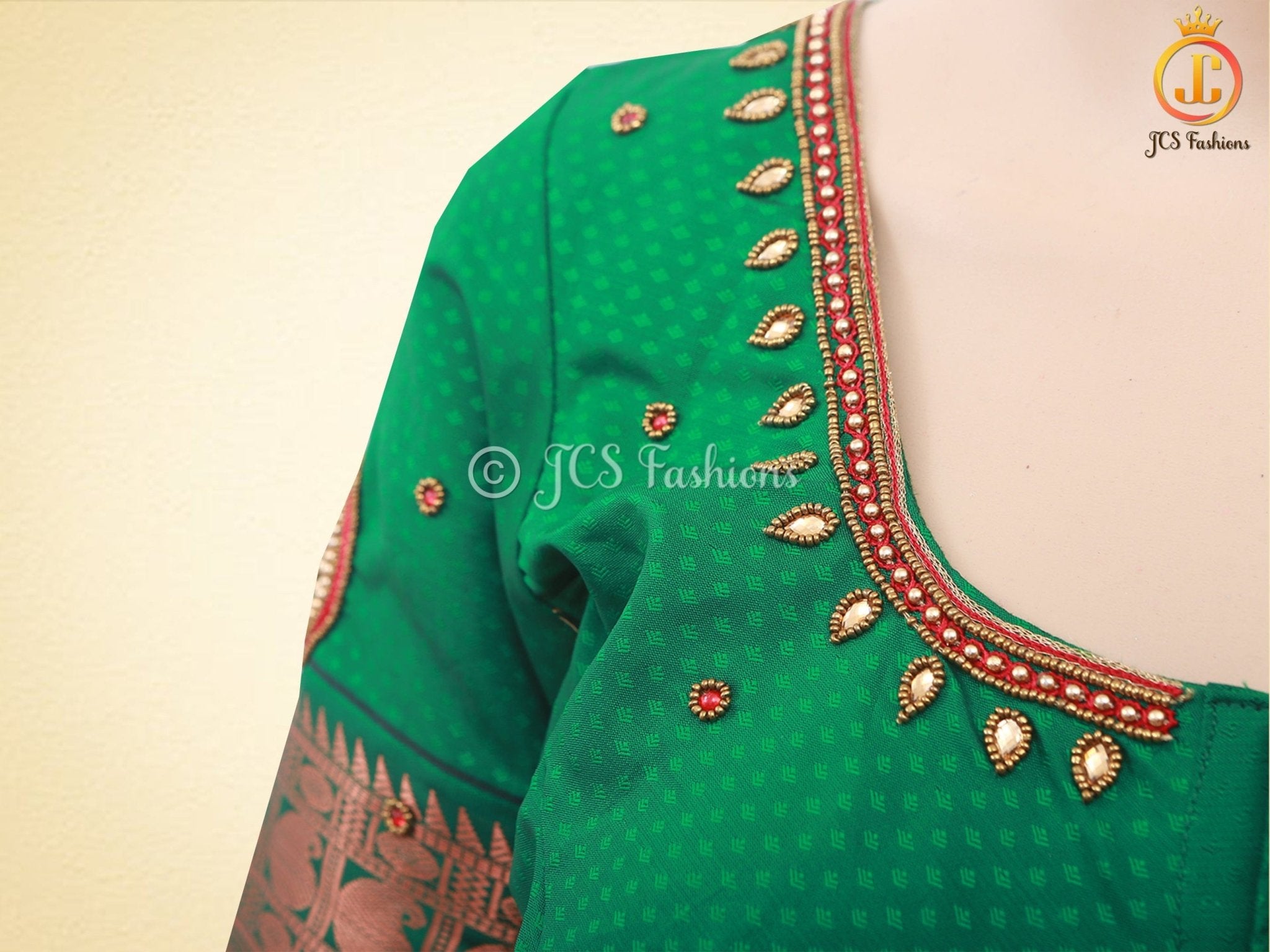 Maroon color Semi-Silk Saree With Maggam Work Blouse SAREE JCS Fashions