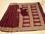 Maroon Pure Khaddi Georgette Rai Bandhej Saree, Silk Mark Certified SAREE JCS Fashions