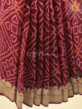 Maroon Pure Khaddi Georgette Rai Bandhej Saree, Silk Mark Certified SAREE JCS Fashions