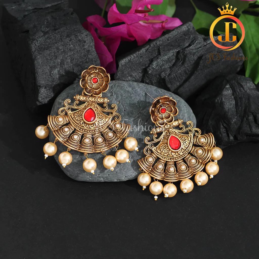 Matte Finish Gold Oxidised Earrings - multiple colors Jewelry JCS Fashions Red