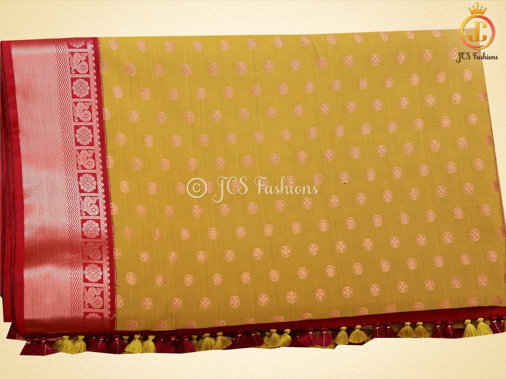 Mustard Yellow Korvai Semi-Silk Saree With Maggam Work Blouse SAREE JCS Fashions Mustard Yellow 5.5 meters