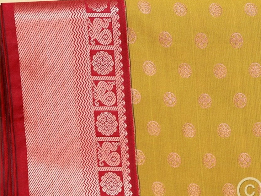 Mustard Yellow Korvai Semi-Silk Saree With Maggam Work Blouse SAREE JCS Fashions Mustard Yellow 5.5 meters