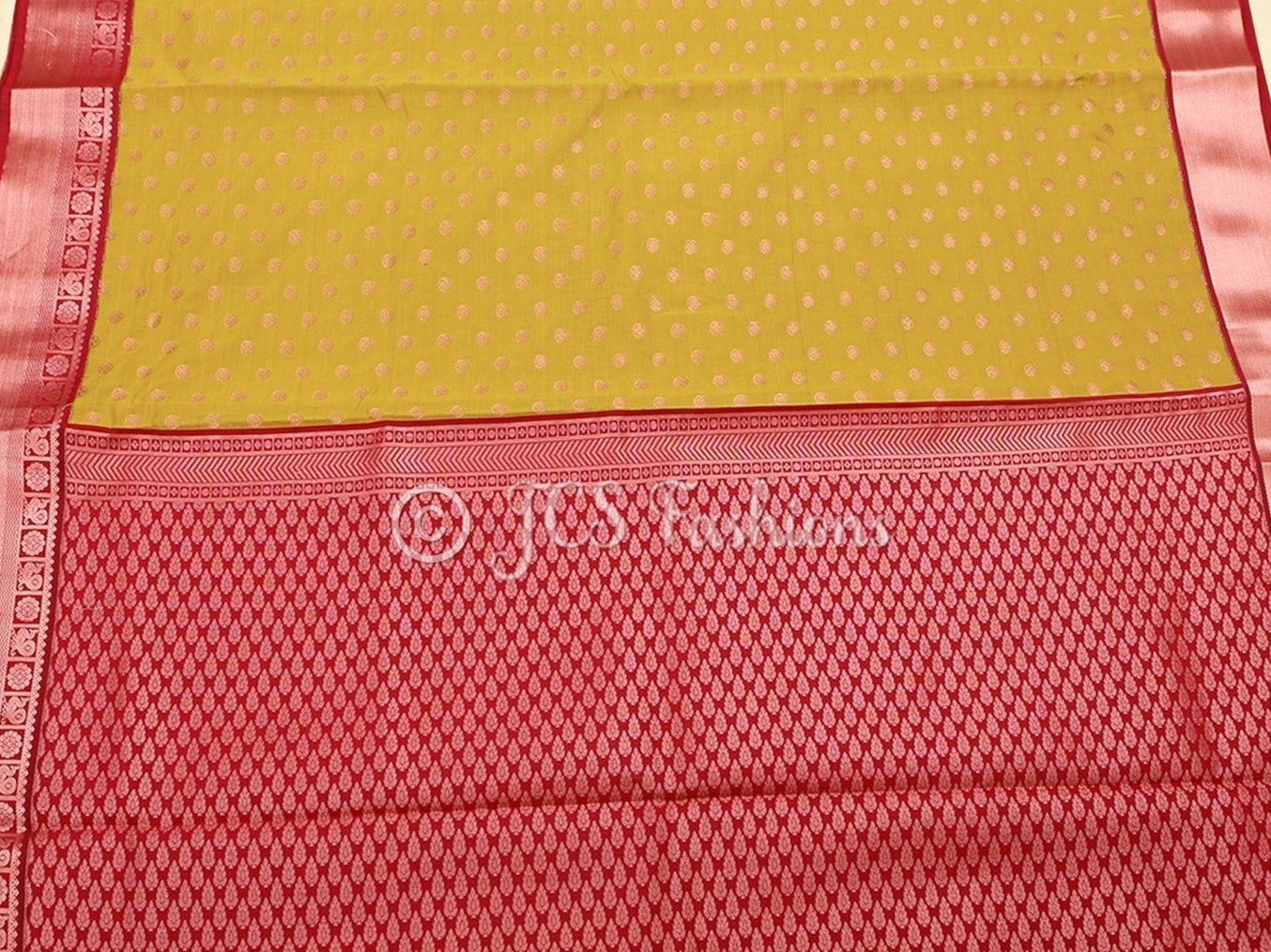 Mustard Yellow Korvai Semi-Silk Saree With Maggam Work Blouse SAREE JCS Fashions