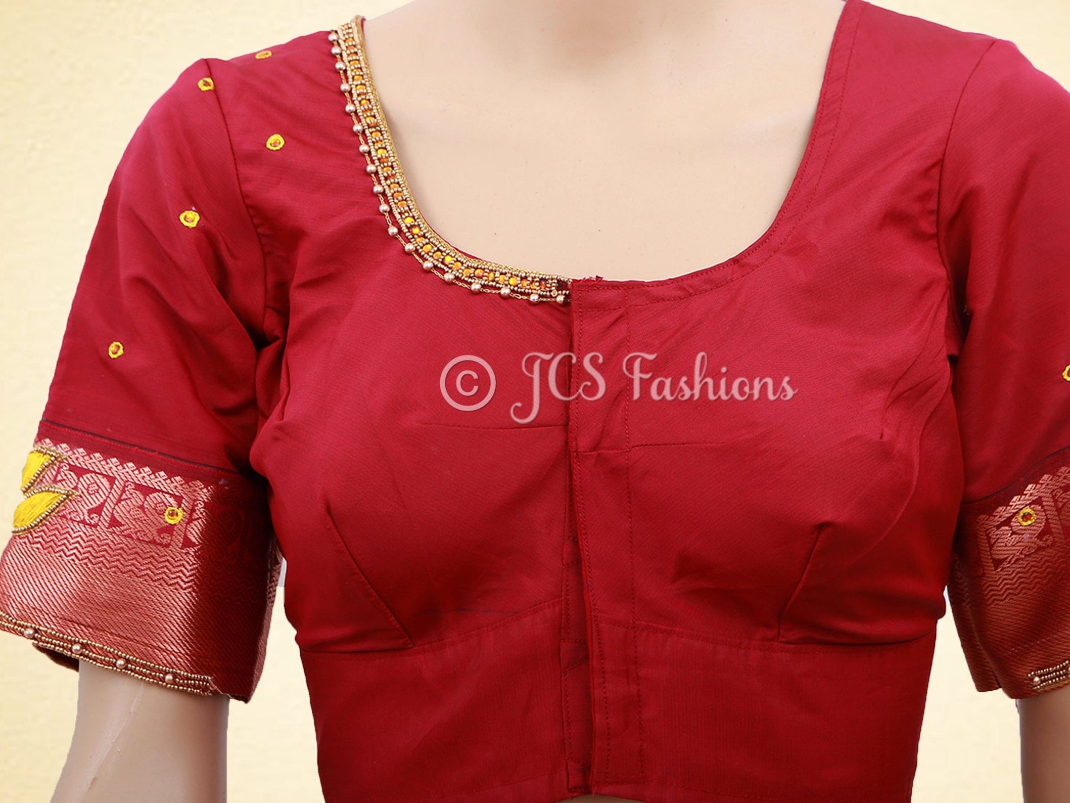 Mustard Yellow Korvai Semi-Silk Saree With Maggam Work Blouse SAREE JCS Fashions