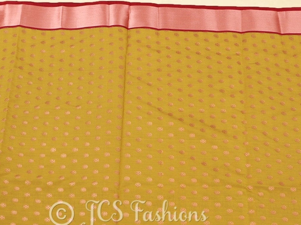Mustard Yellow Korvai Semi-Silk Saree With Maggam Work Blouse SAREE JCS Fashions