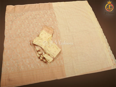 Pastel And Ivory Khadi Georgette Saree With Stitched Blouse SAREE JCS Fashions Brown 5.5 meters