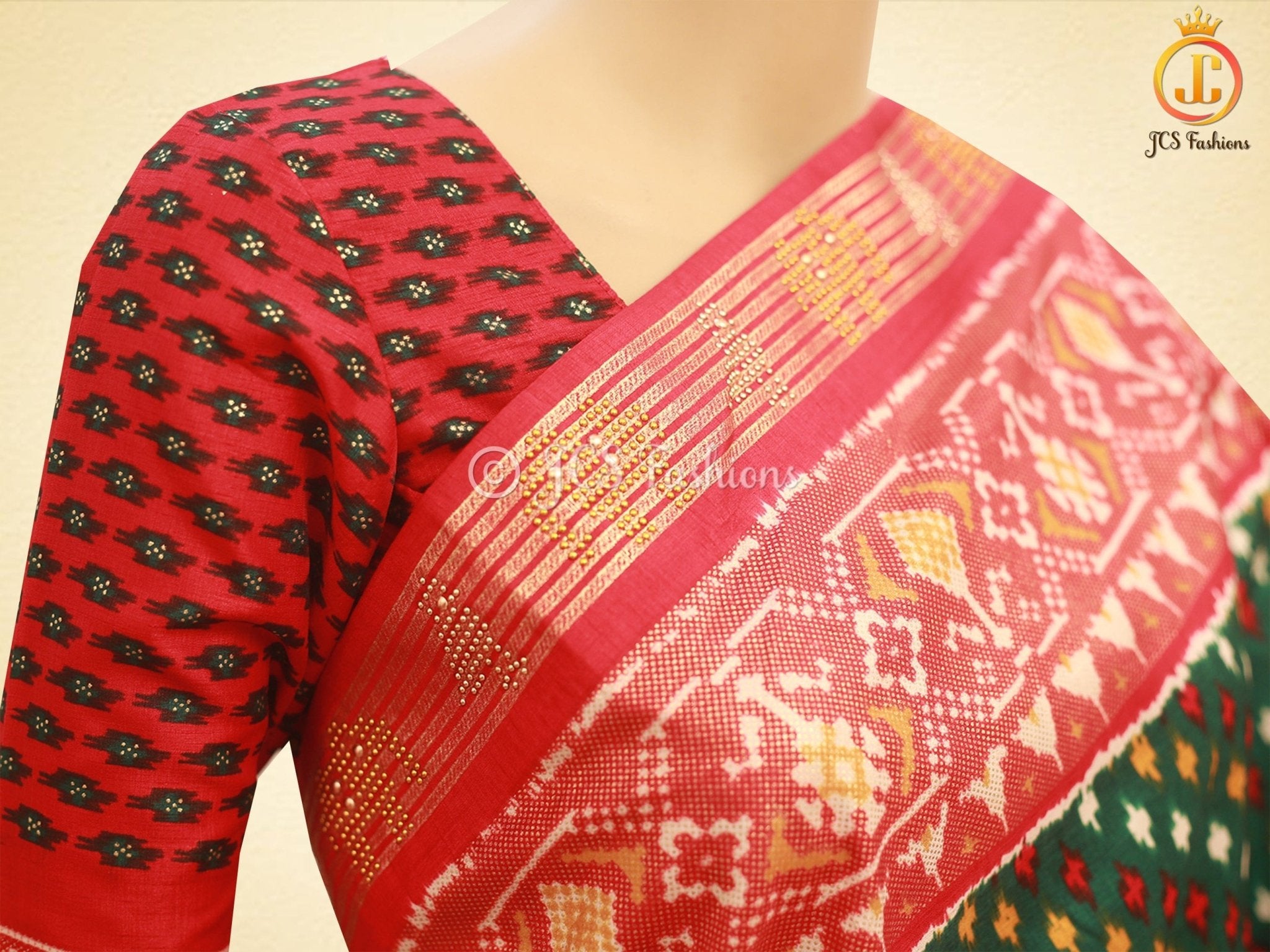 Patola Printed Ikkat Designer Gajji Silk Sarees With Printed Blouse - JCS Fashions