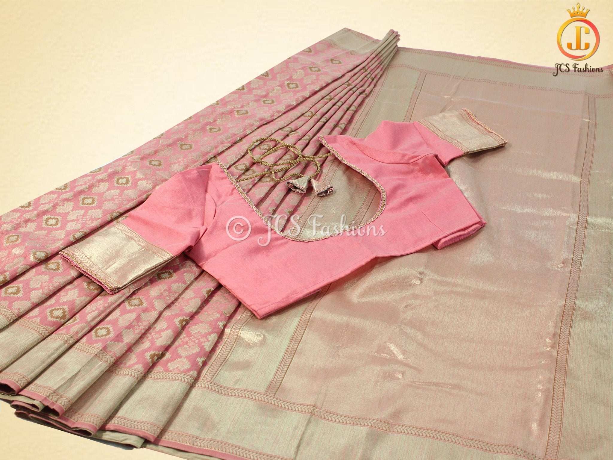 Premium Banarasi Weaving Embossed Tissue Cotton Silk Saree With Blouse SAREE JCS Fashions