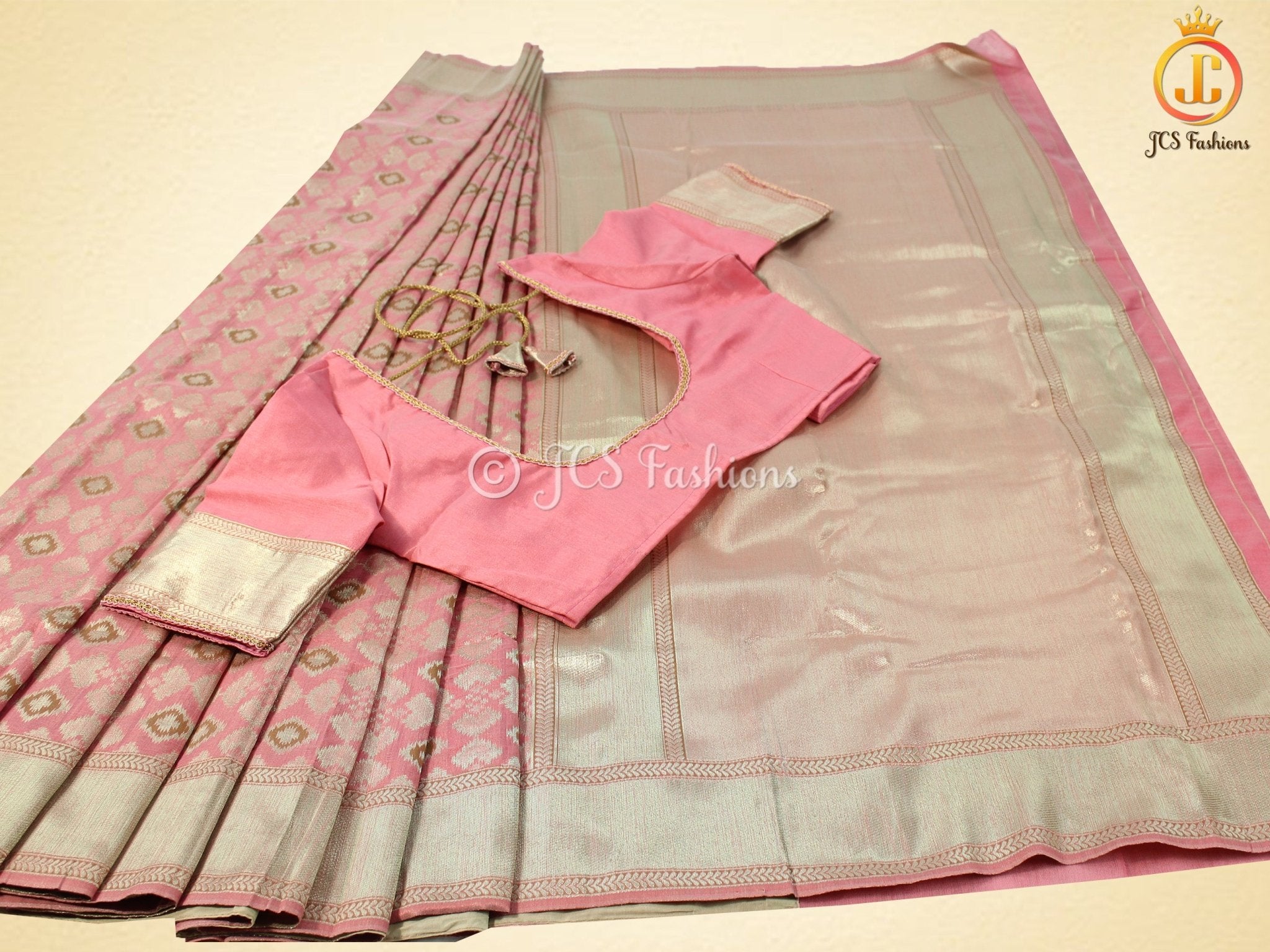 Premium Banarasi Weaving Embossed Tissue Cotton Silk Saree With Blouse SAREE JCS Fashions