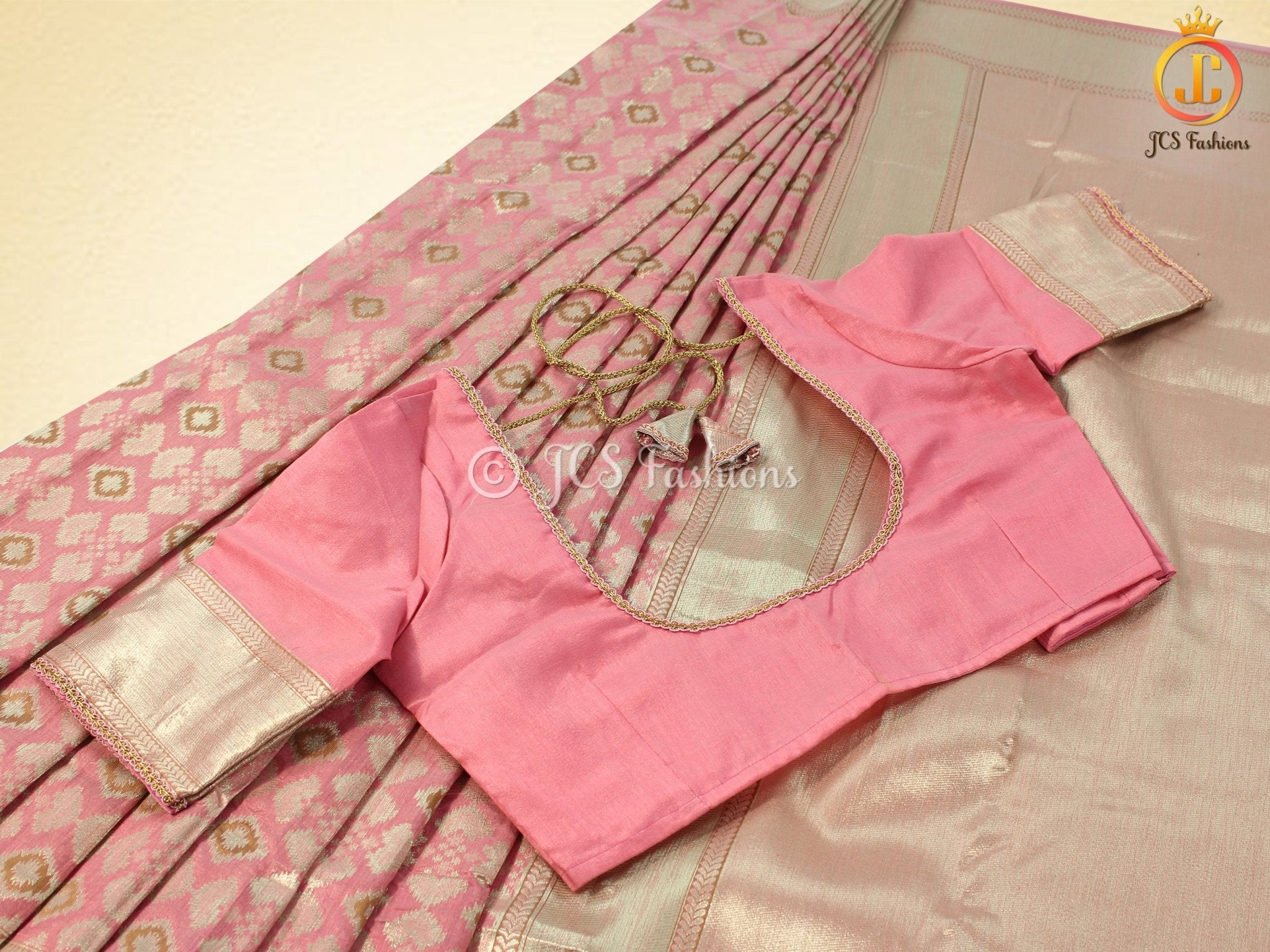 Premium Banarasi Weaving Embossed Tissue Cotton Silk Saree With Blouse SAREE JCS Fashions