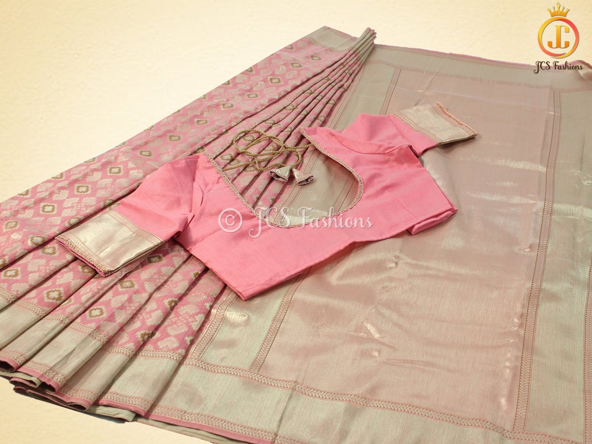 Premium Banarasi Weaving Embossed Tissue Cotton Silk Saree With Blouse SAREE JCS Fashions