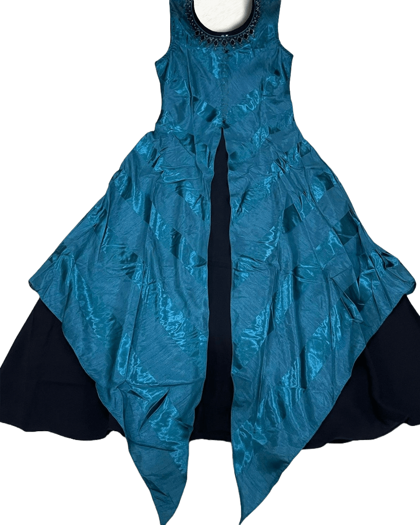Premium Georgette Double Layer Pattern Long Gown in Blue - JCS Fashions