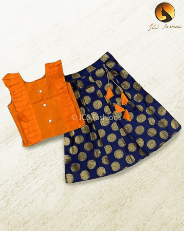 Girls' Arani Silk Top & Banarasi Skirt Set - Yellow