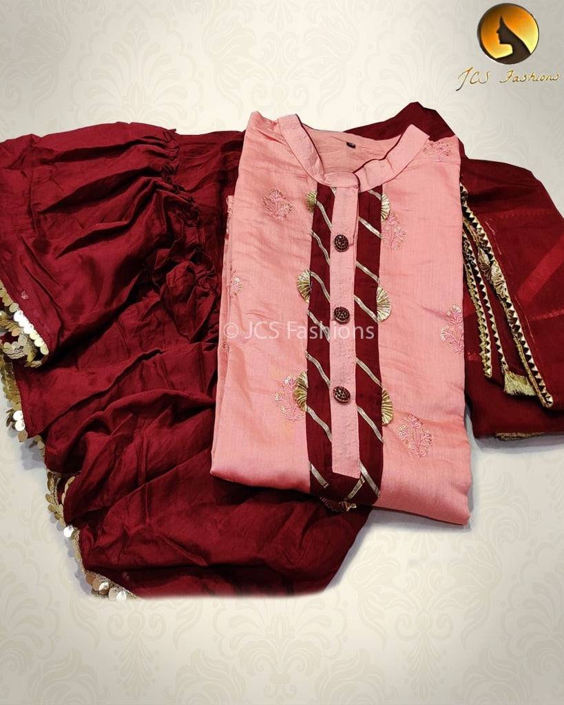 Pure Chanderi Sharara Set with Dupatta - Elegant Ethnic Ensemble Kurti JCS Fashions