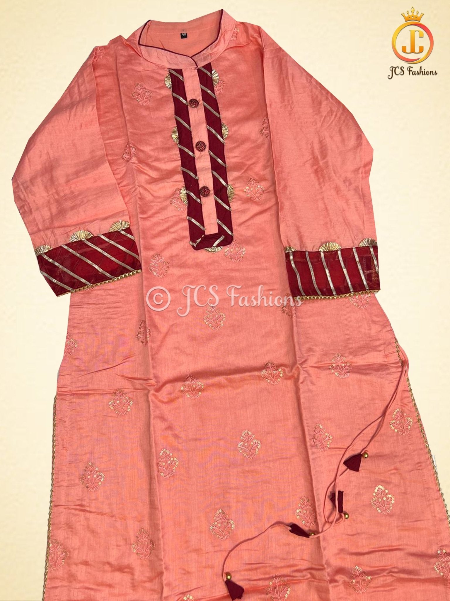 Pure Chanderi Sharara Set with Dupatta - Elegant Ethnic Ensemble Kurti JCS Fashions