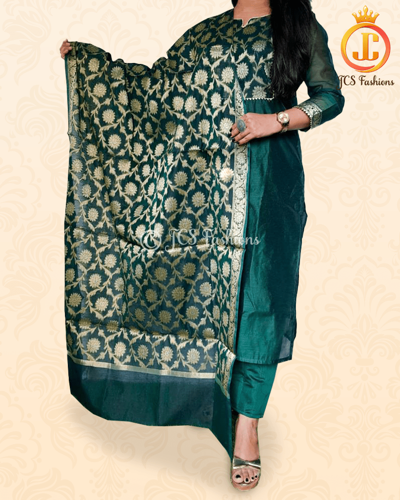 Pure Chanderi Silk Kurta With Banarasi Dupatta And Pant KURTI JCS Fashions