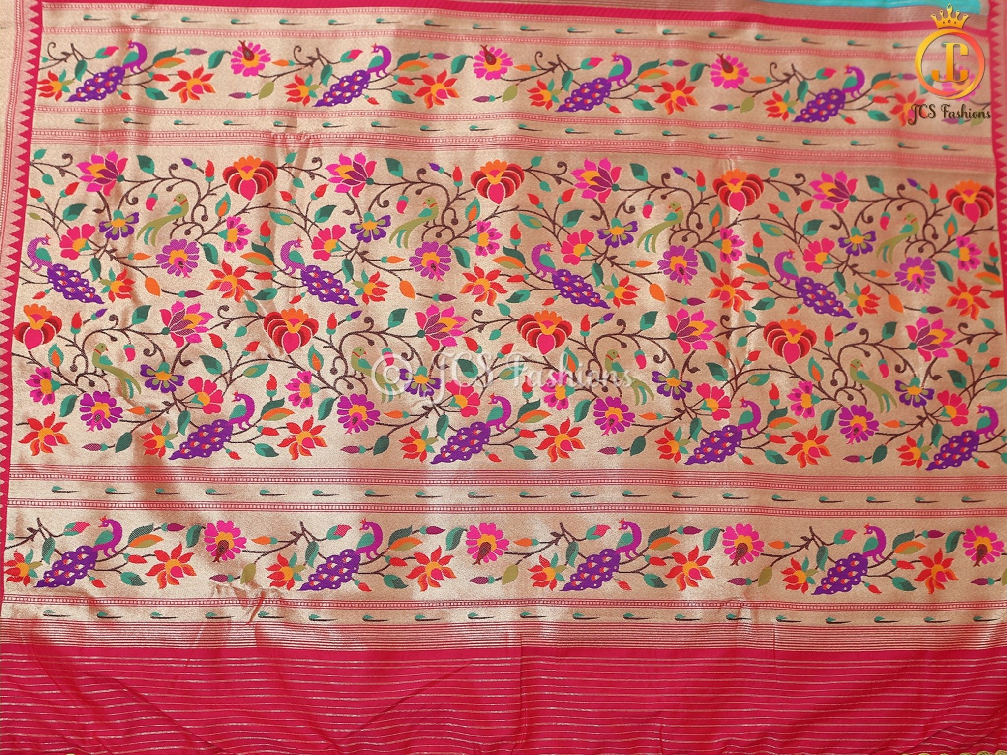Pure Handloom Moonga Silk Gadwal Pattern Saree With Blouse - JCS Fashions