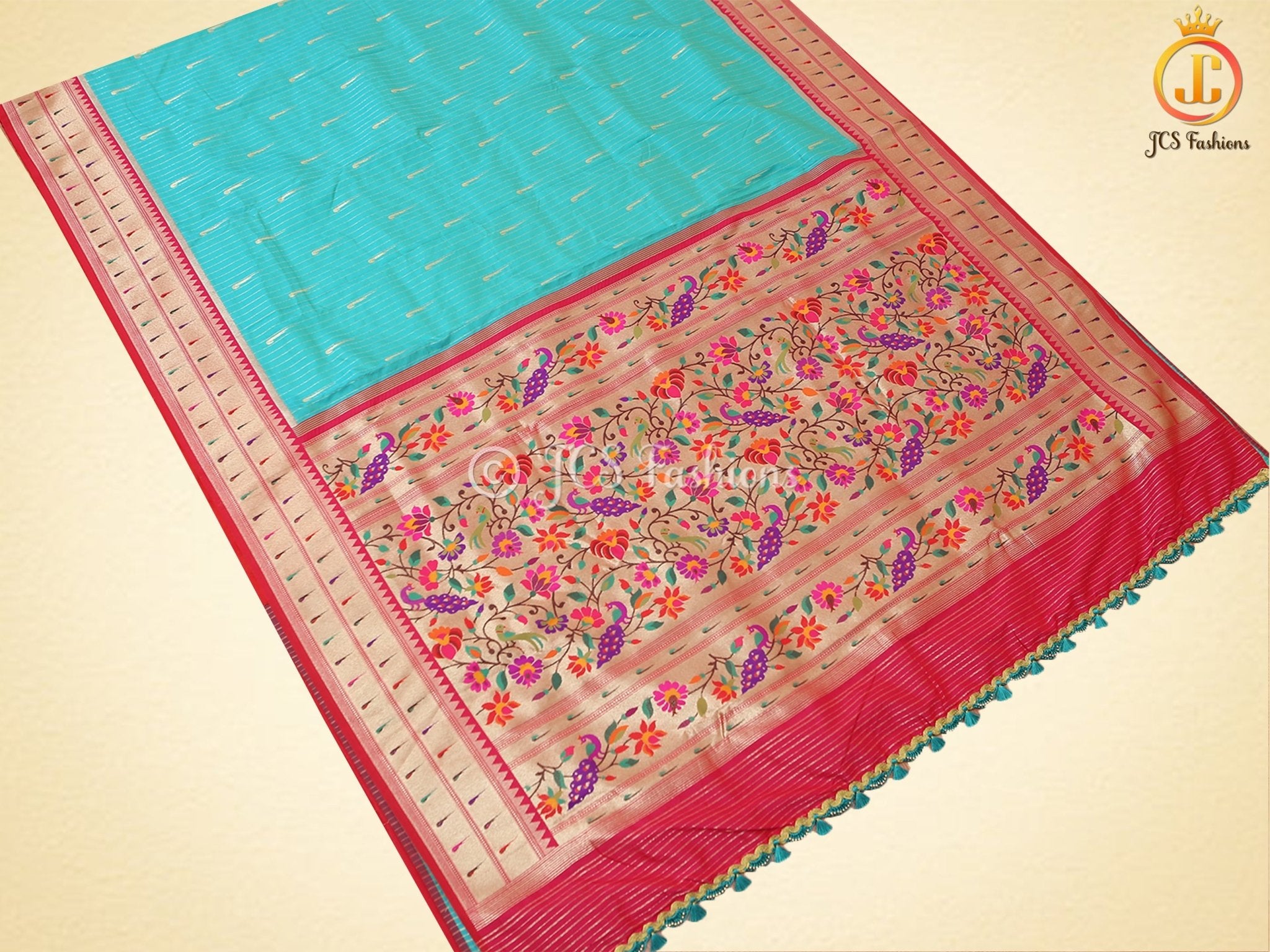 Pure Handloom Moonga Silk Gadwal Pattern Saree With Blouse - JCS Fashions