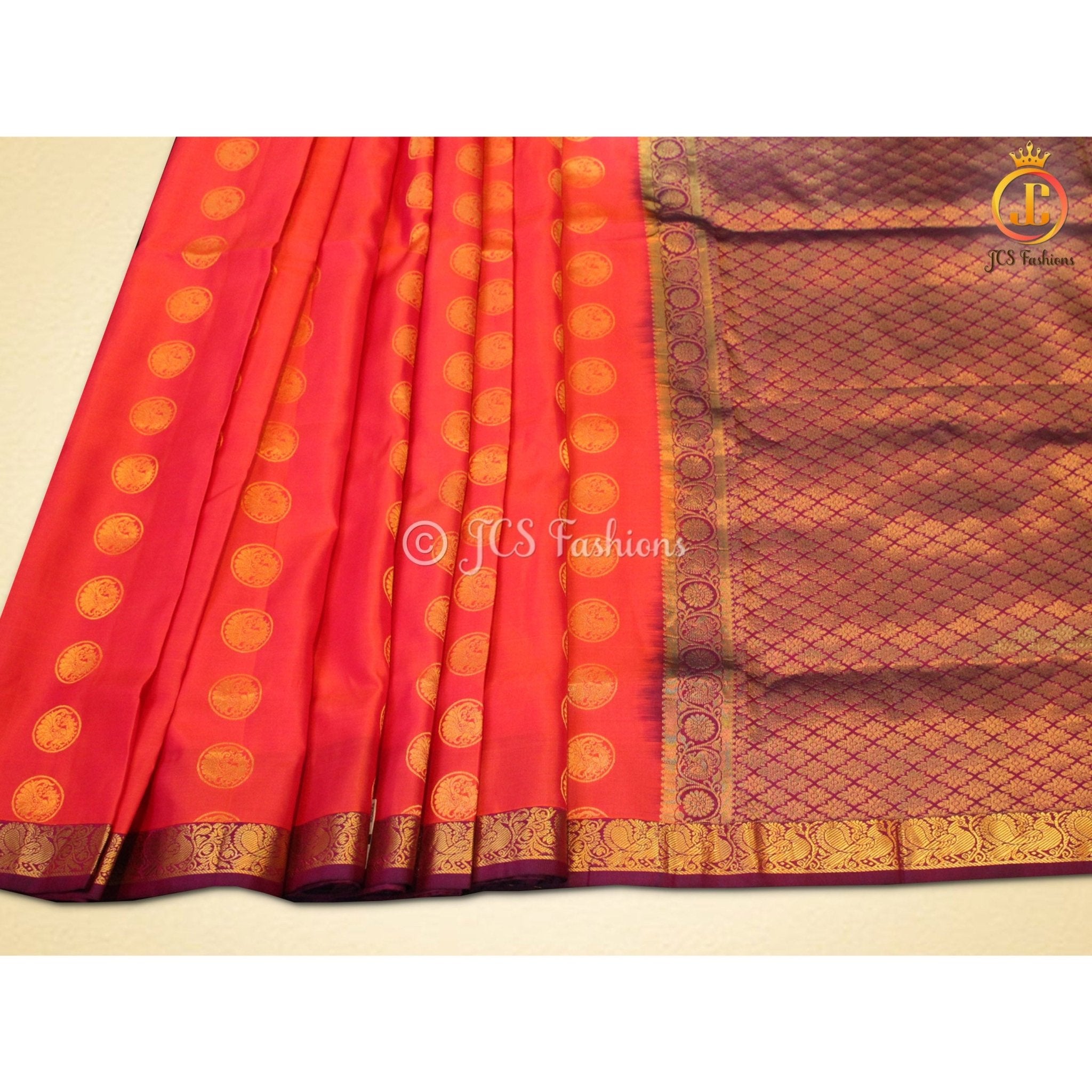 Pure kanchipuram pattu saree, Fully stitched blouse, Ships from USA SAREE JCS Fashions