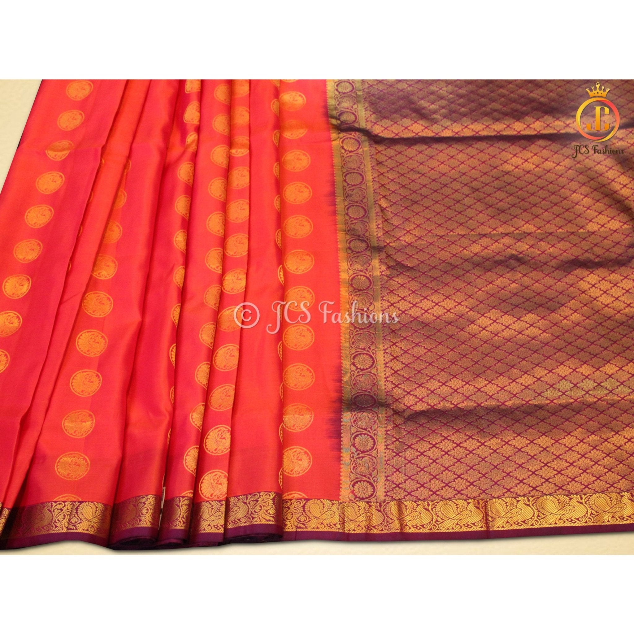 Pure kanchipuram pattu saree, Fully stitched blouse, Ships from USA SAREE JCS Fashions