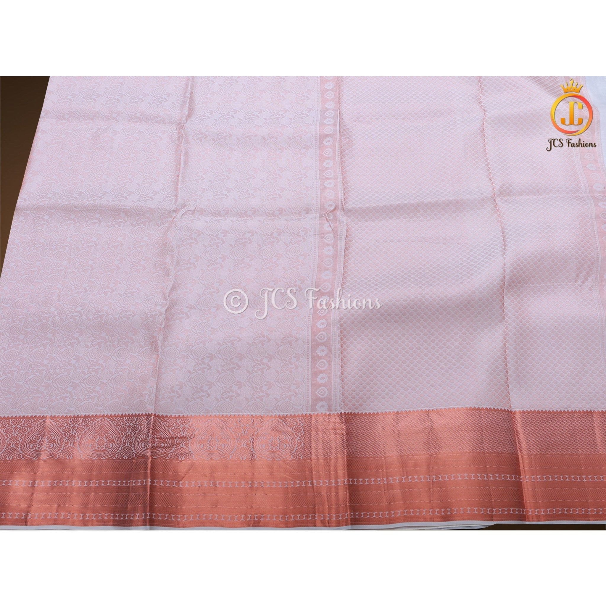 Pure Kanchipuram Silk Saree With Blouse, Copper Zari, Wedding Wear - JCS Fashions