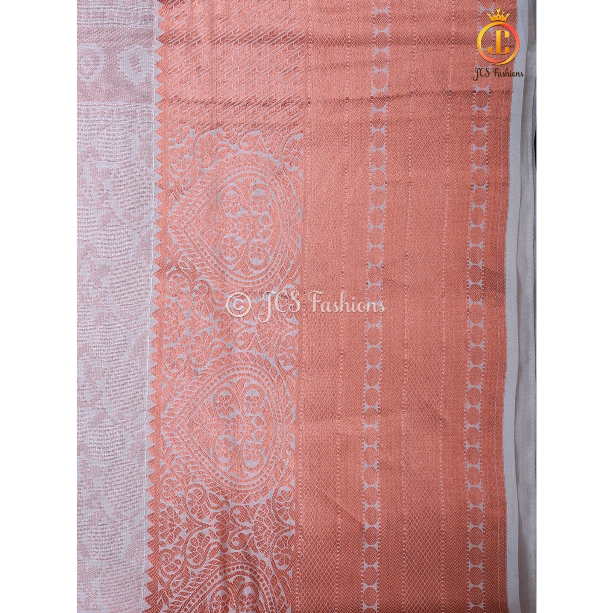 Pure Kanchipuram Silk Saree With Blouse, Copper Zari, Wedding Wear SAREE JCS Fashions