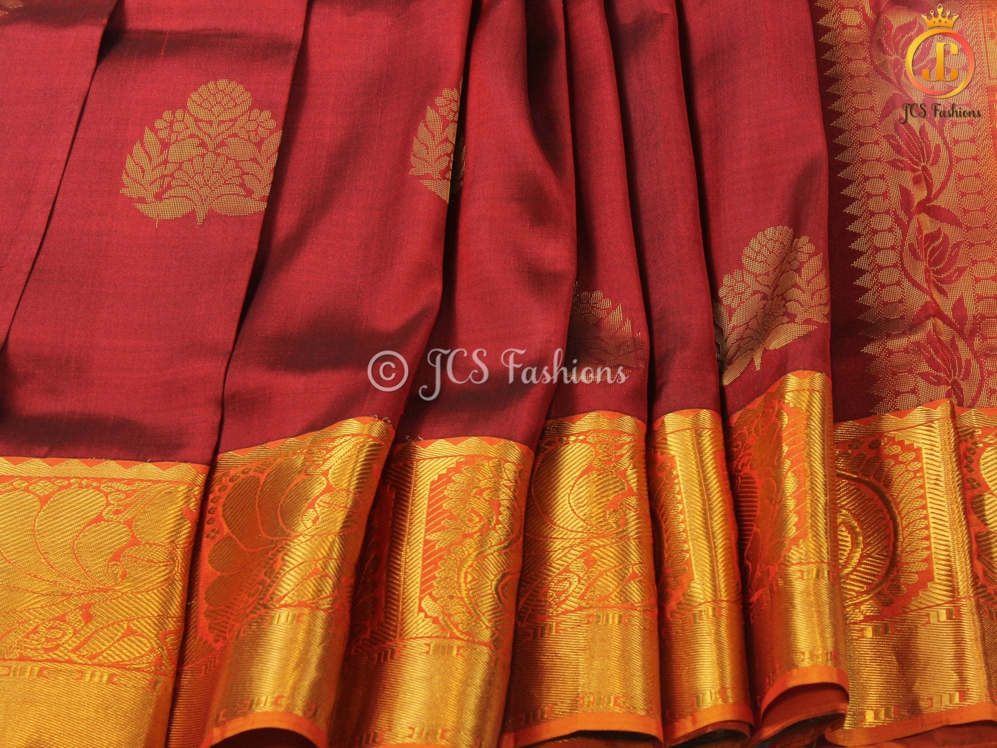Pure Kanjivaram Silk Saree With fully stitched maggam work Blouse - JCS Fashions
