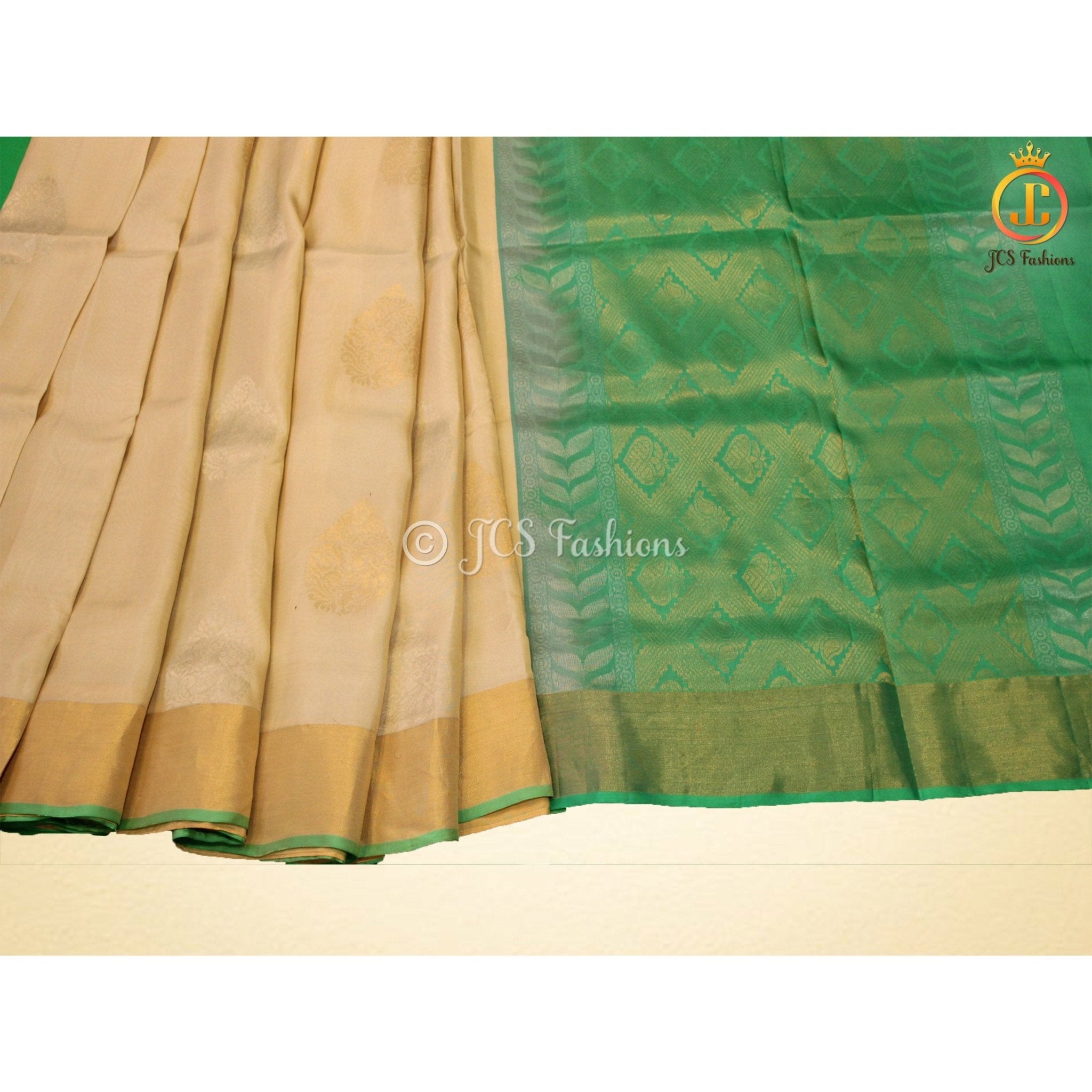 Pure Kanjivaram Soft Silk Saree with Butta Concept and Fully Stitched Blouse - JCS Fashions