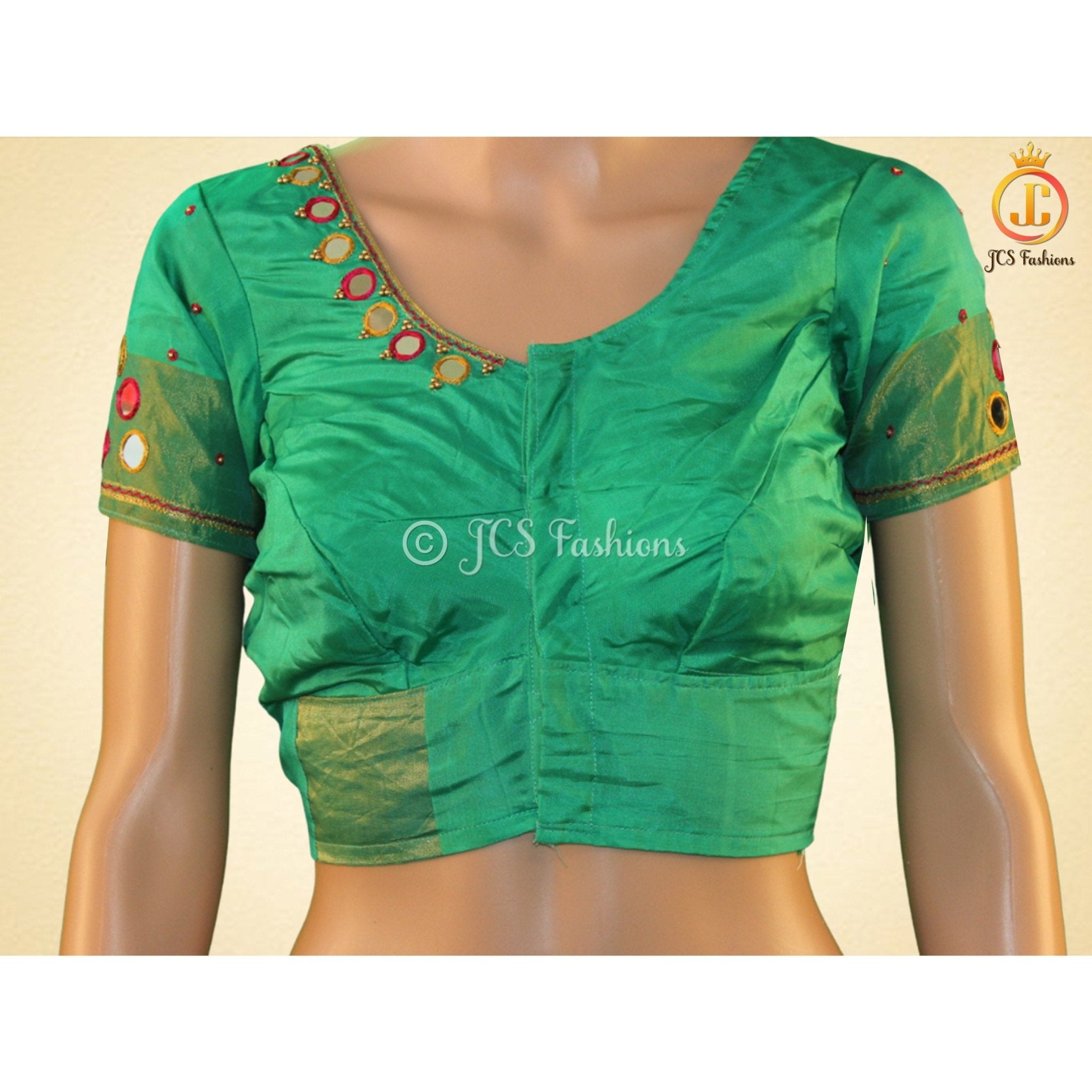 Pure Kanjivaram Soft Silk Saree with Butta Concept and Fully Stitched Blouse - JCS Fashions