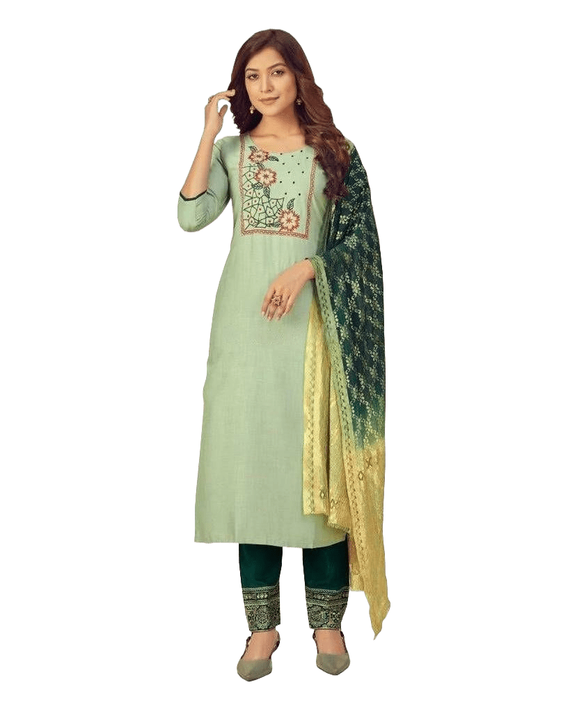 Rayon Slub Embroidery Work Salwar Kurti JCS Fashions Light Green Large (40)
