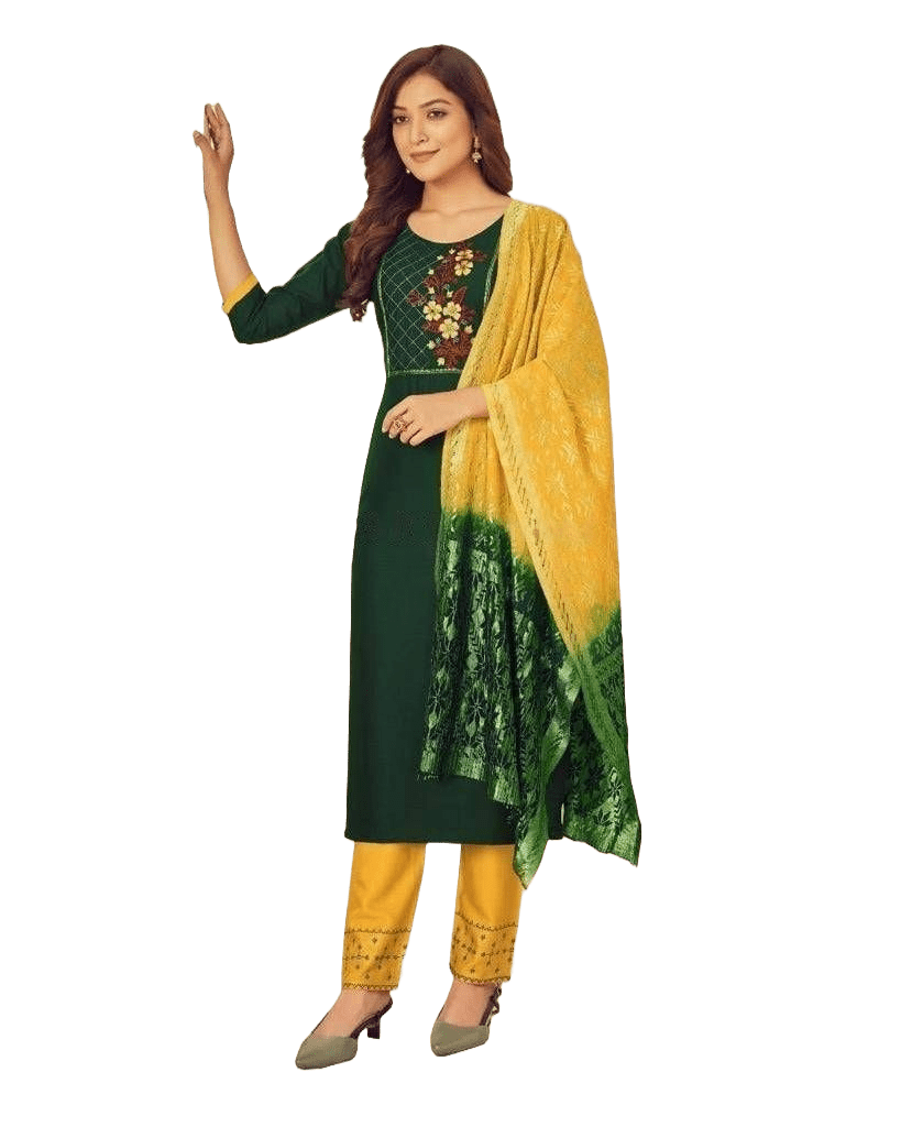Rayon Slub Embroidery Work Salwar Kurti JCS Fashions Dark Green Large (40)