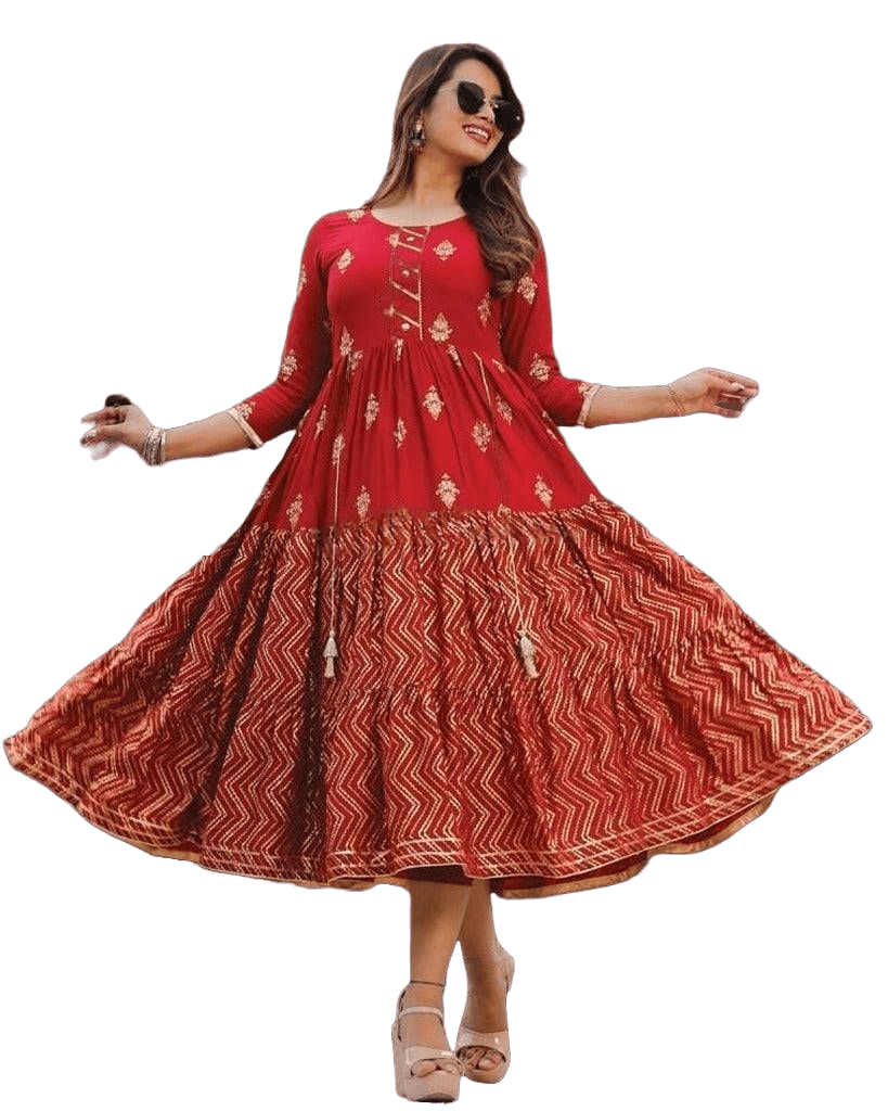 Rayon with Embroidery Designer Kurti Gown - Classy Prints - JCS Fashions