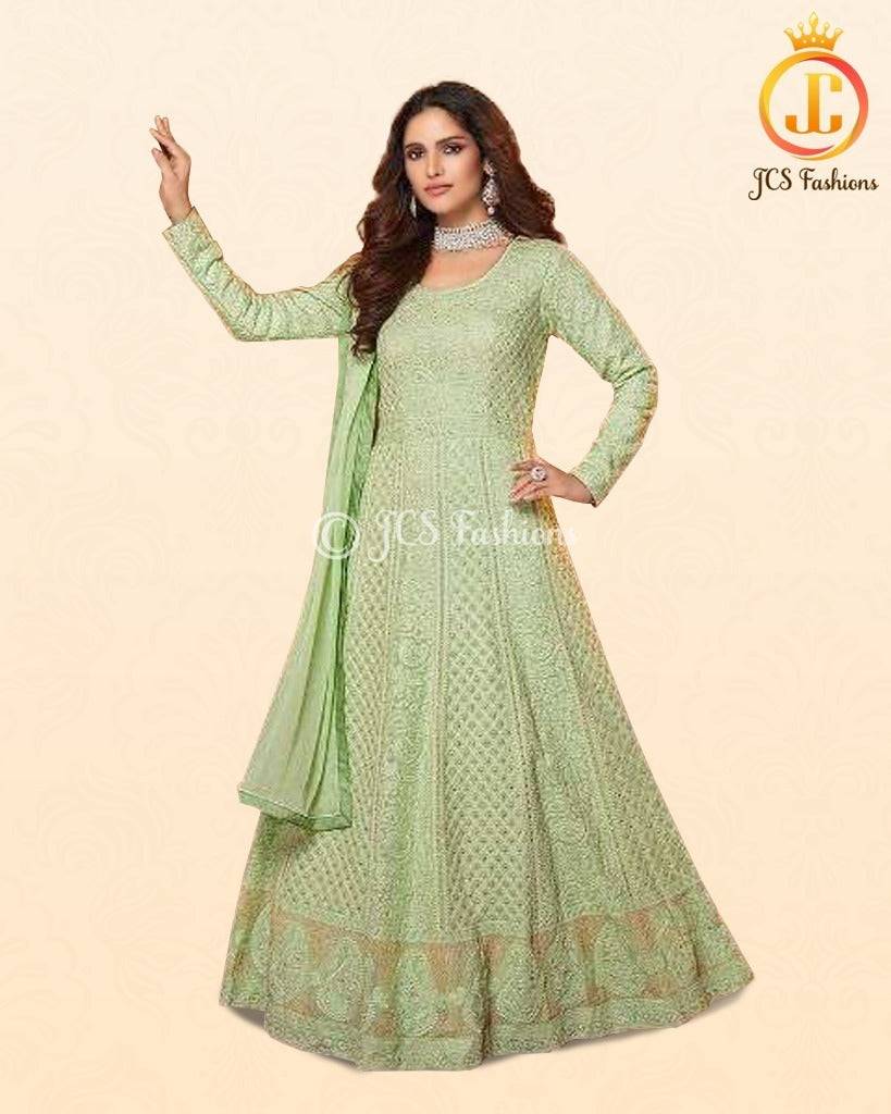 Real Gorgette Floor length Kurti Wtih Dupatta. Heavy embroidery Kurti JCS Fashions