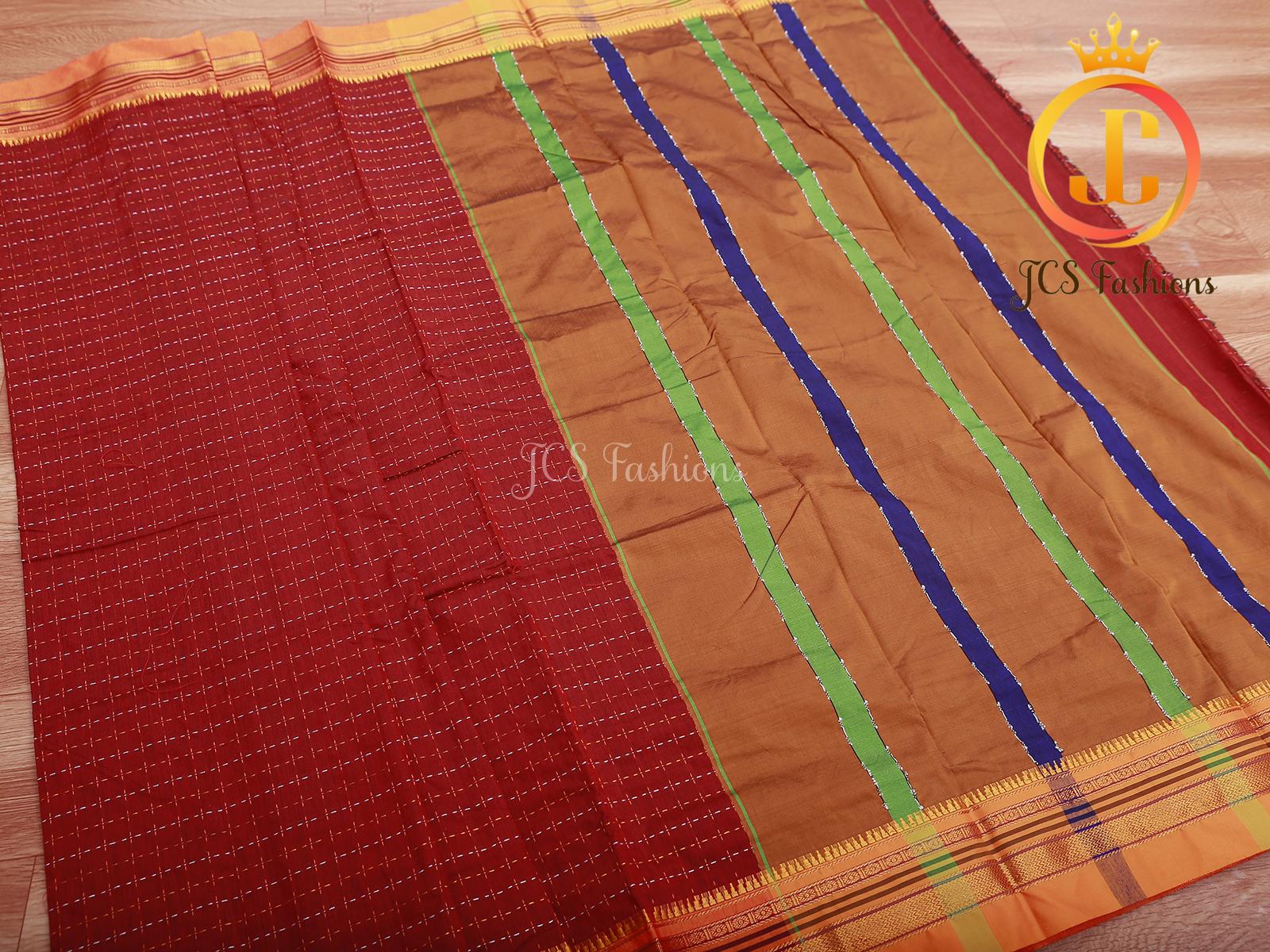 Red Ilkal Soft Cotton Silk Saree With Running Blouse SAREE JCS Fashions