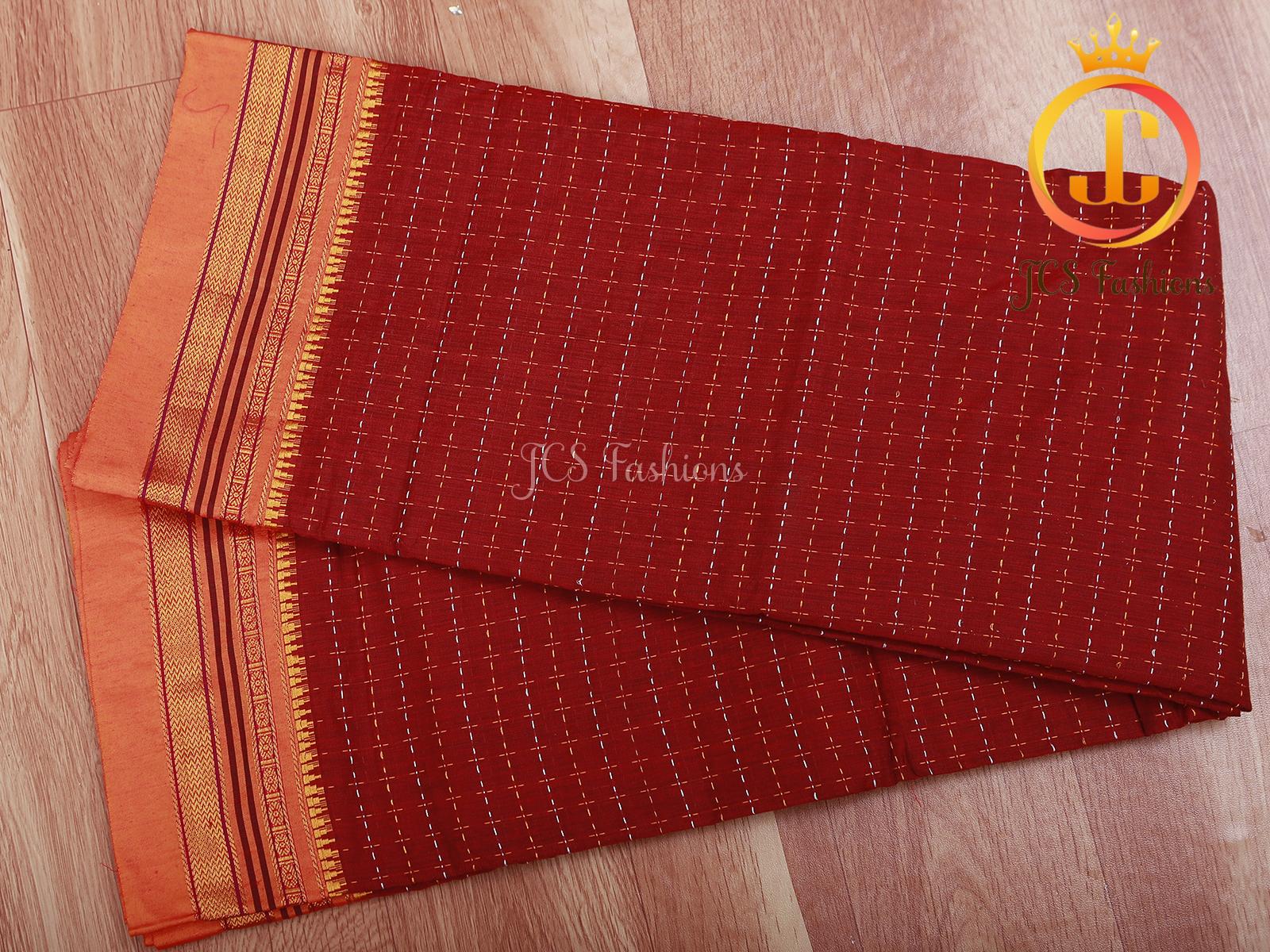 Red Ilkal Soft Cotton Silk Saree With Running Blouse SAREE JCS Fashions