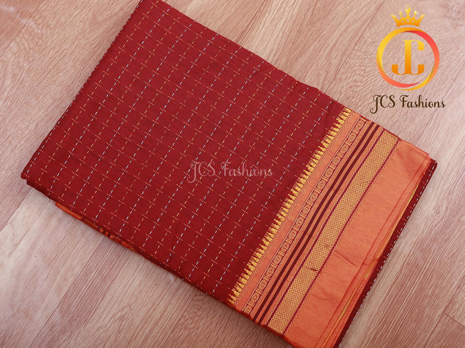 Red Ilkal Soft Cotton Silk Saree With Running Blouse SAREE JCS Fashions Red 5.5 meters