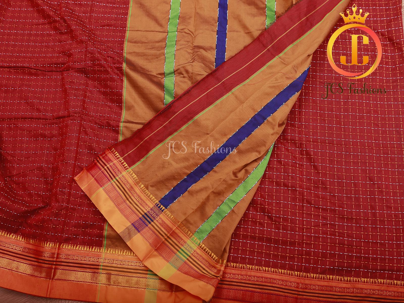 Red Ilkal Soft Cotton Silk Saree With Running Blouse SAREE JCS Fashions