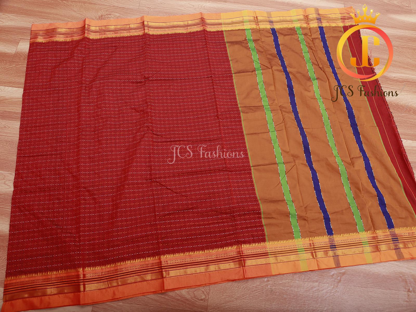 Red Ilkal Soft Cotton Silk Saree With Running Blouse SAREE JCS Fashions