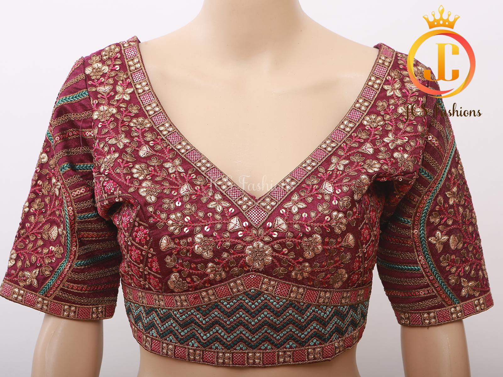 Sabyasachi Style Blouse with Copper Zari & Heavy Embroidery Work Blouse JCS Fashions Wine 42